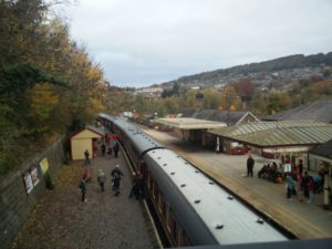 Looking from the bridge to see the train at Matlock station