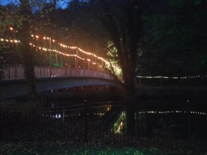 The illumination lights across a bridge