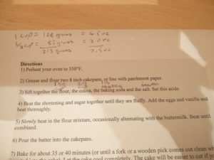 The recipe with conversions of weights scribbled on