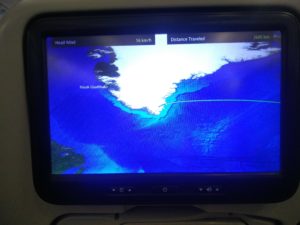 The flight map over Greenland showing how far we had already traveled