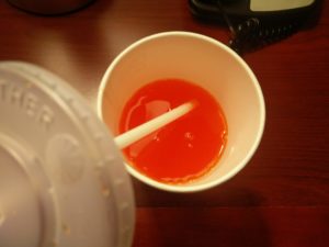 A vibrant orange colour of the Fanta I had to drink