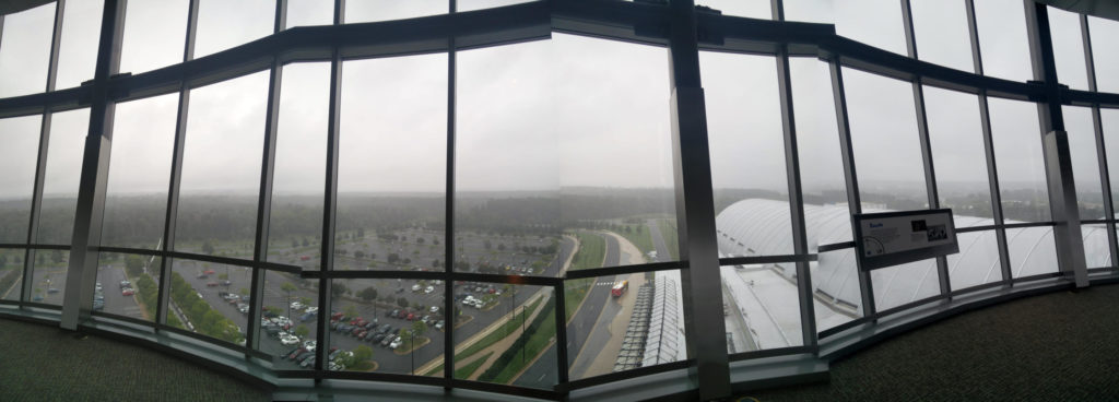A southerly looking panorama from the observation tower, looking over the car park and part of the museum