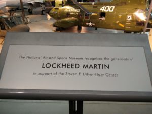 A sign saying of the museums appreciation for Lockheed Martin