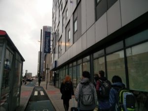 The entrance and outside of the Travelodge Stratford hotel