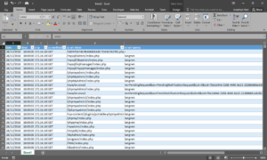A filtered selection of logs lines from IIS, showing attempts to access a non-existent PHPMyAdmin URL